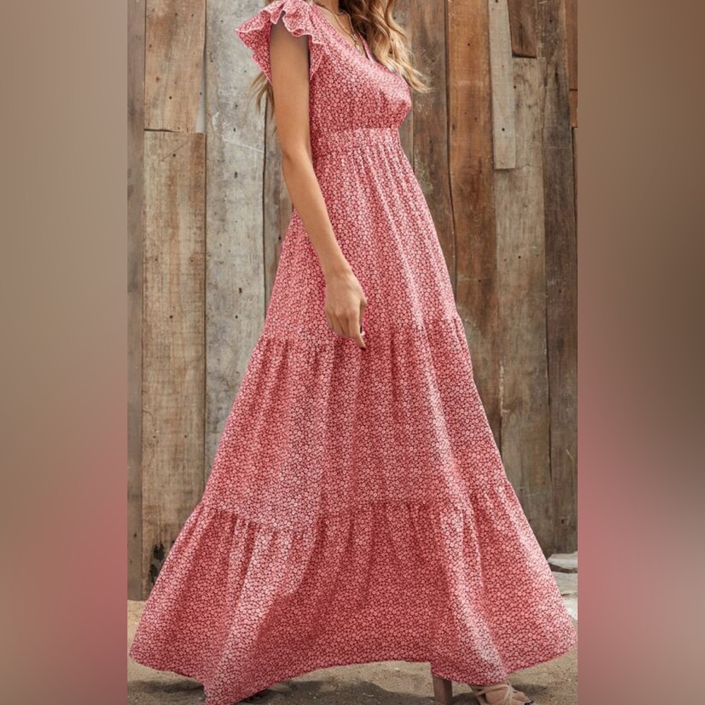 🌸 Effortlessly Pretty 🌺 Red Floral Ruffle Maxi - XL - Picture 9 of 10
